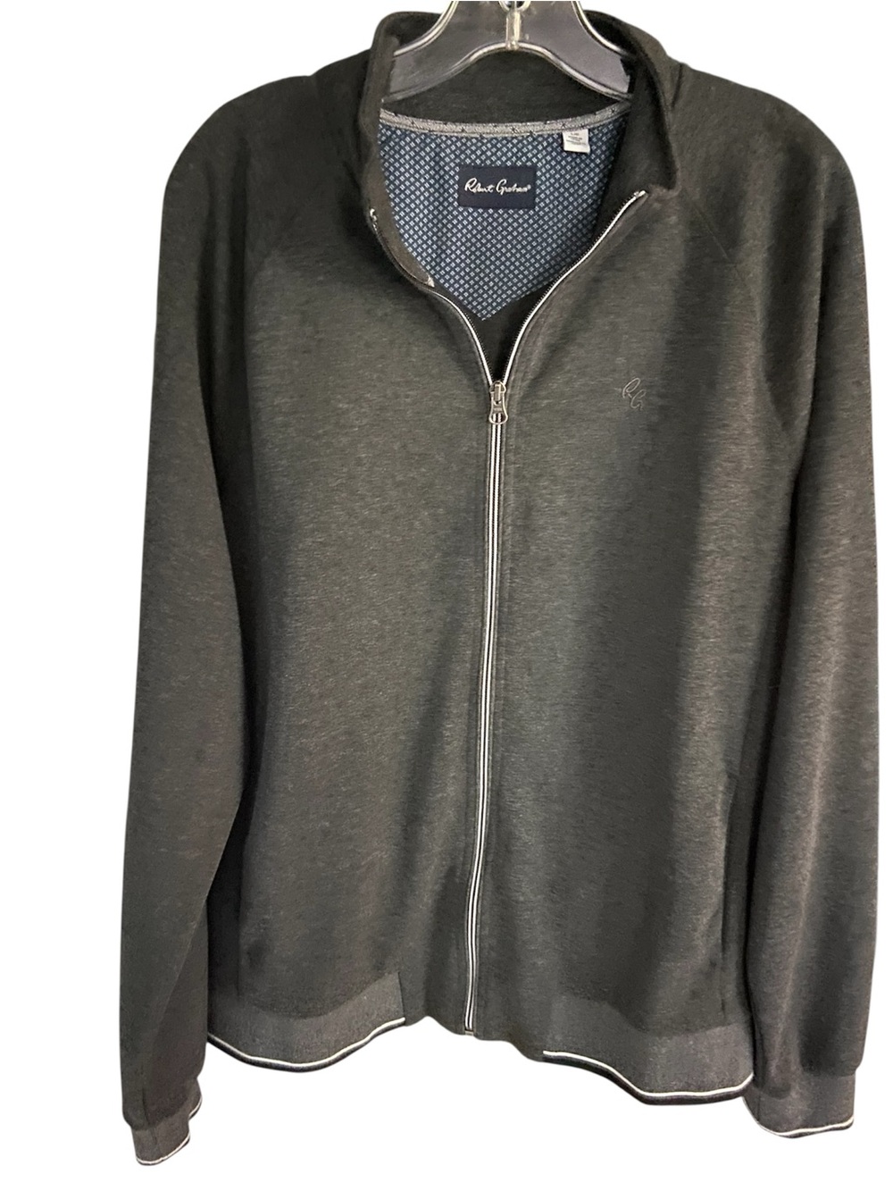 Robert Graham grey men’s zip up front mock jacket size L, two front pockets